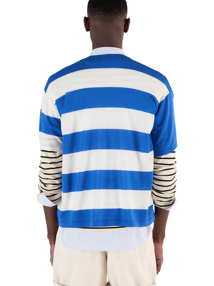 John Smedley Merino Wool Stripe Boxy Fit Crew Neck T-Shirt, Jay Blue/Snow White - view 2, Jay Blue/Snow White