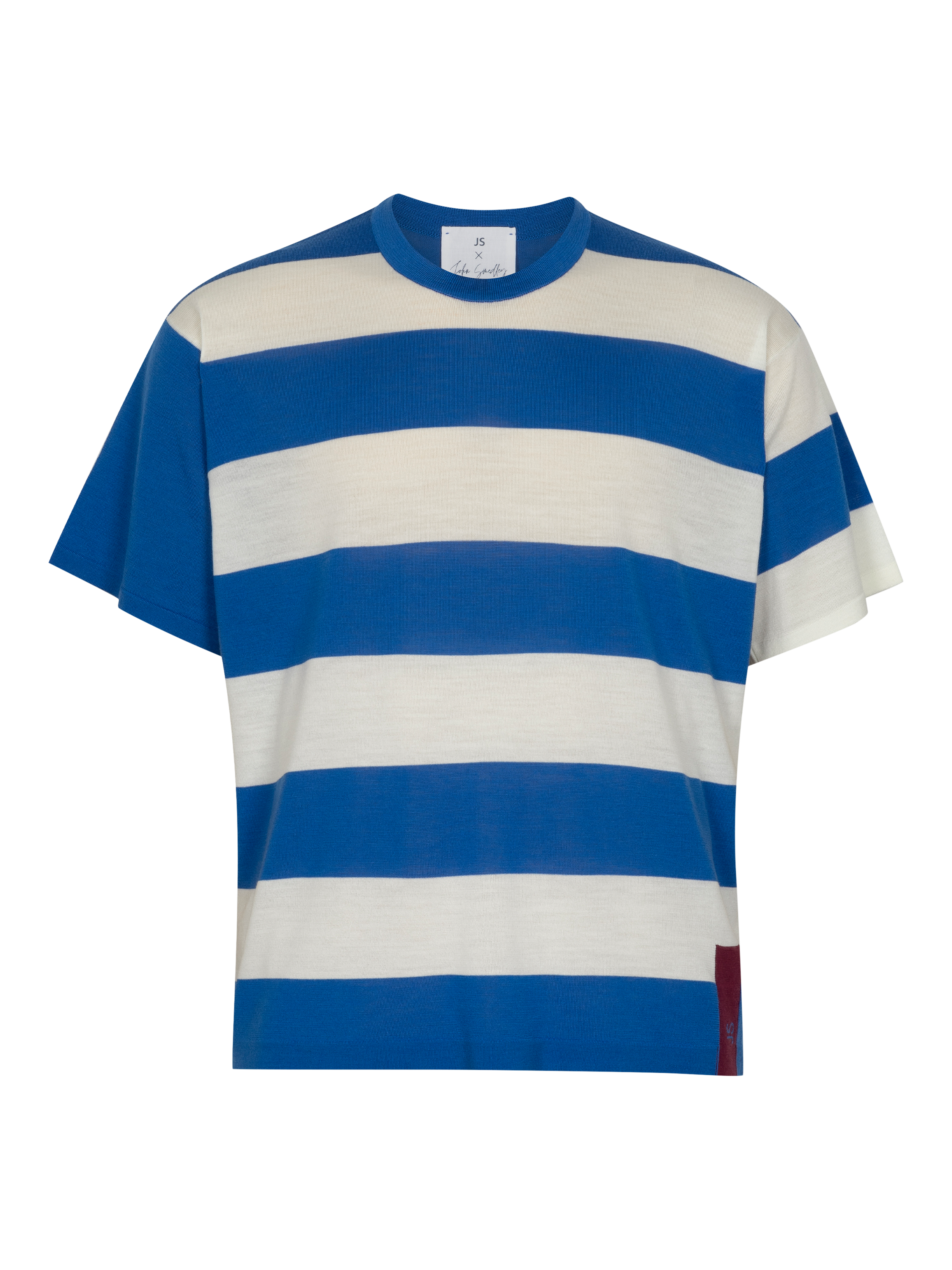 Product image 6 of 6, which shows John Smedley Merino Wool Stripe Boxy Fit Crew Neck T-Shirt, Jay Blue/Snow White, S