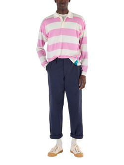 John Smedley Merino Wool Stripe Regular Fit Rugby Shirt, Snow White/Misty Rose, Snow White/Misty Rose