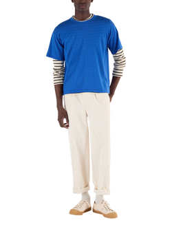 John Smedley Merino Wool Boxy Fit Crew Neck T-Shirt, Jay Blue/English Plum, Jay Blue/English Plum