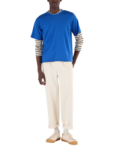 John Smedley Merino Wool Boxy Fit Crew Neck T-Shirt, Jay Blue/English Plum, Jay Blue/English Plum