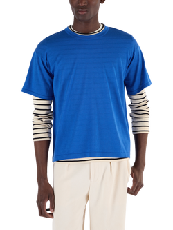 John Smedley Merino Wool Boxy Fit Crew Neck T-Shirt, Jay Blue/English Plum - view 2, Jay Blue/English Plum