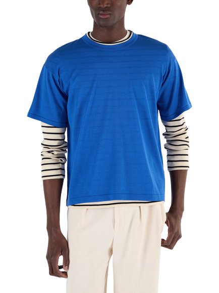 John Smedley Merino Wool Boxy Fit Crew Neck T-Shirt, Jay Blue/English Plum - view 2, Jay Blue/English Plum