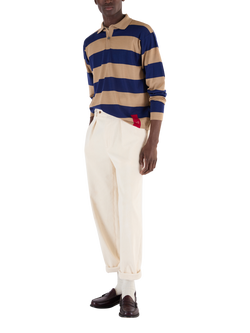 John Smedley Merino Wool Stripe Regular Fit Rugby Shirt, Light Camel / Ink, Light Camel / Ink