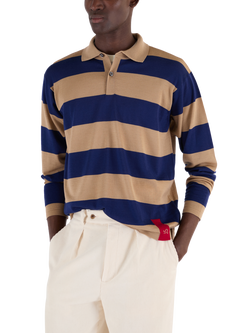 John Smedley Merino Wool Stripe Regular Fit Rugby Shirt, Light Camel / Ink - view 2, Light Camel / Ink