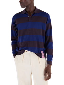 John Smedley Merino Wool Stripe Regular Fit Rugby Shirt, Shadow Purple/Lapis Blue - view 2, Shadow Purple/Lapis Blue