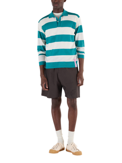 John Smedley Merino Wool Stripe Regular Fit Rugby Shirt, Ocean Teal/Snow White, Ocean Teal/Snow White