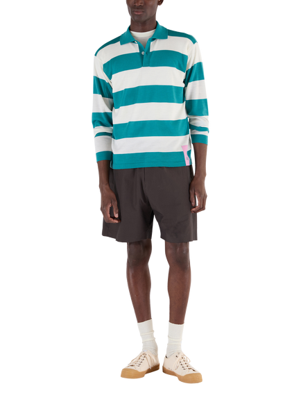 John Smedley Merino Wool Stripe Regular Fit Rugby Shirt, Ocean Teal/Snow White, Ocean Teal/Snow White