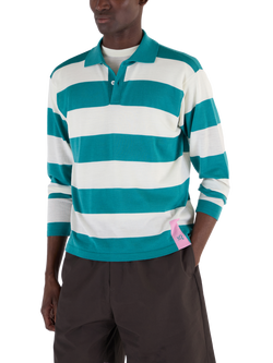 John Smedley Merino Wool Stripe Regular Fit Rugby Shirt, Ocean Teal/Snow White - view 2, Ocean Teal/Snow White