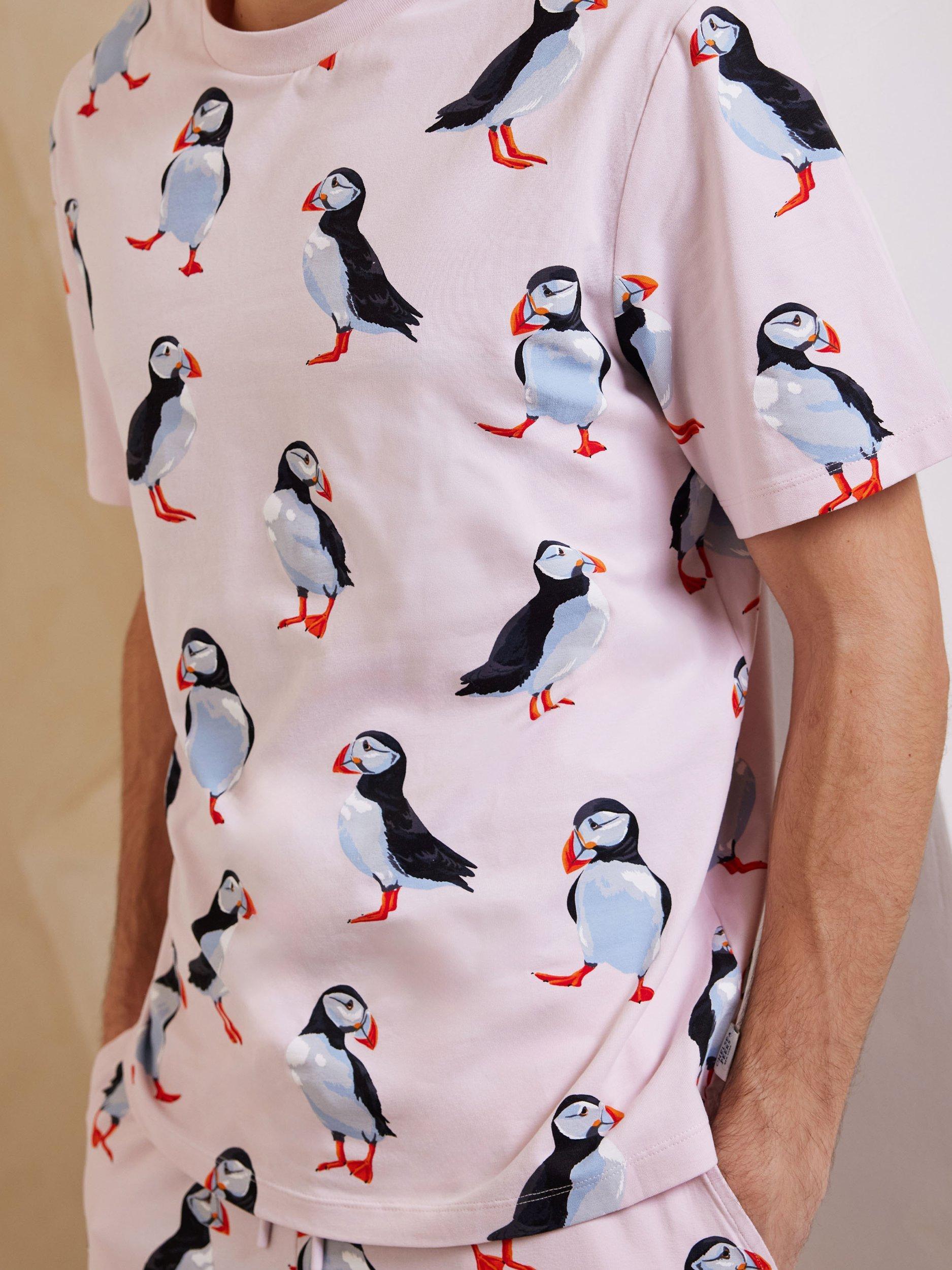 Product image 5 of 6, which shows Chelsea Peers Organic Cotton Puffin Print Short Pyjama Set, Pink/Multi, L