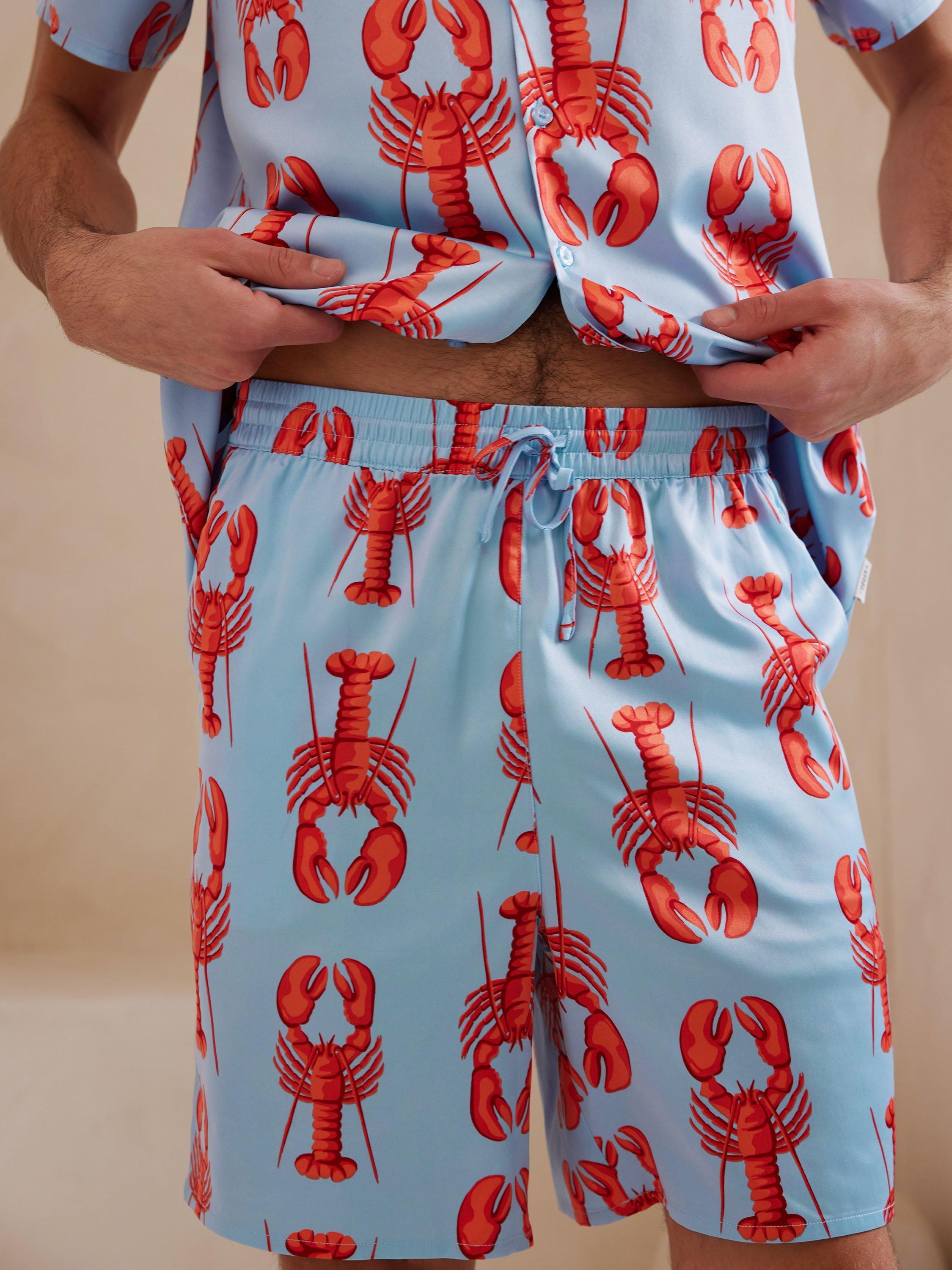 Product image 3 of 5, which shows Chelsea Peers Satin Lobster Print Short Pyjama Set, Blue/Multi, L