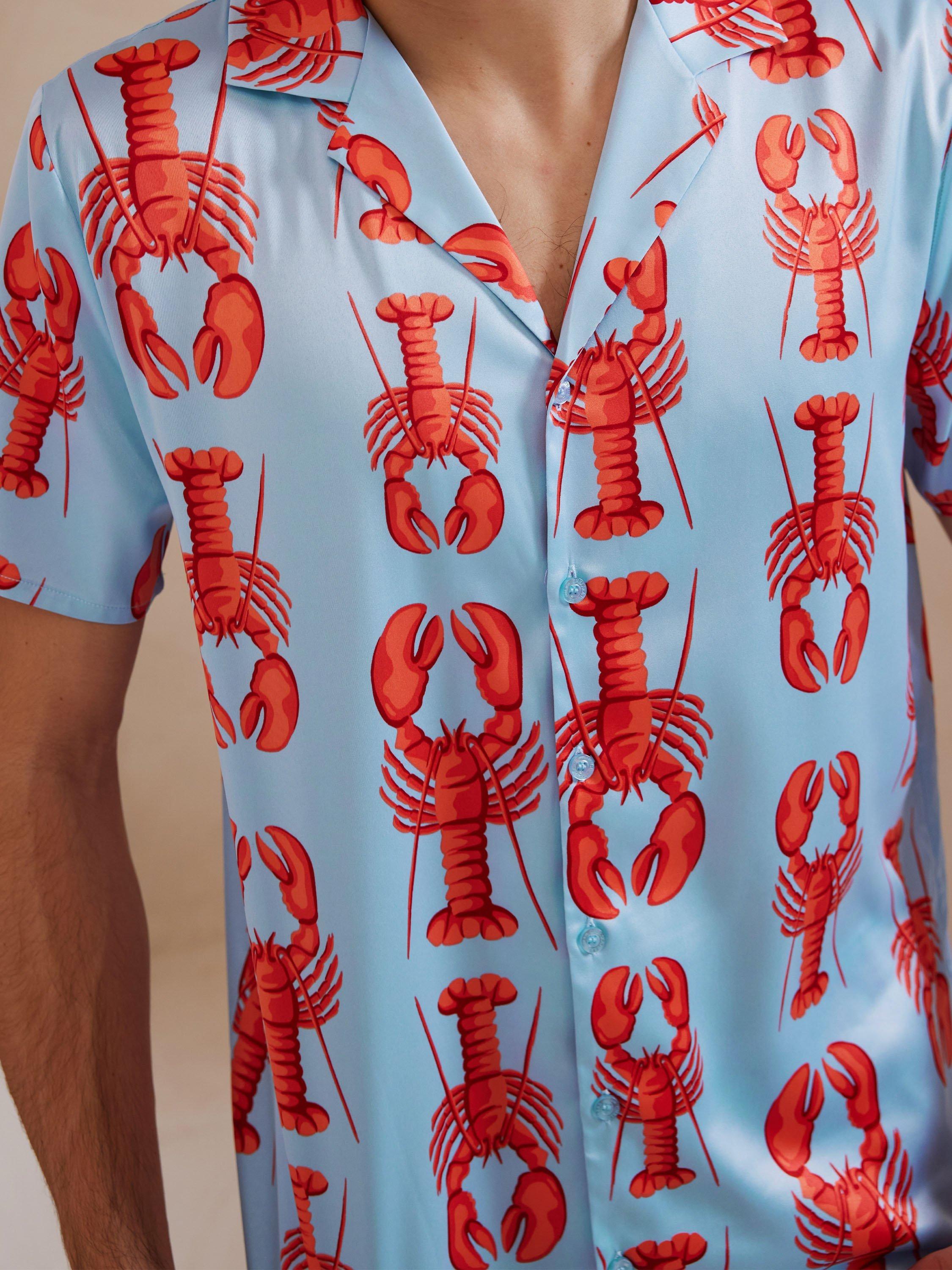 Product image 5 of 5, which shows Chelsea Peers Satin Lobster Print Short Pyjama Set, Blue/Multi, L