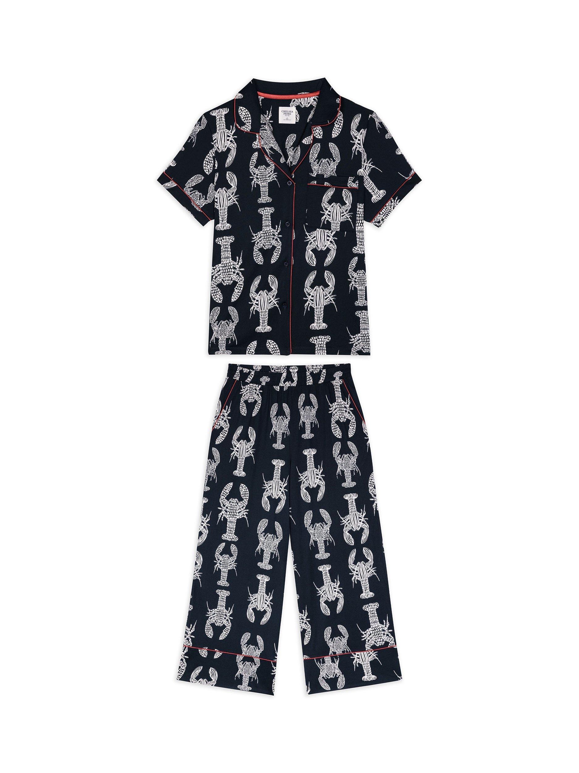 Product image 6 of 6, which shows Chelsea Peers Lobster Cropped Pyjama Set, Navy, 18