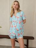 Chelsea Peers Flamingo Shorty Maternity Pyjama Set, Blue/Multi