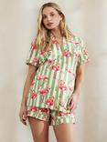 Chelsea Peers Maternity Flamingo Stripe Short Pyjama Set, Green/Multi
