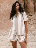 Chelsea Peers Stripe Pure Organic Cotton Shorty Pyjama Set, Off White