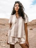 Chelsea Peers Stripe Pure Organic Cotton Shorty Pyjama Set, Off White