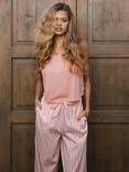 Chelsea Peers Pointelle Cami Stripe Bottom Long Pyjama Set, Pink