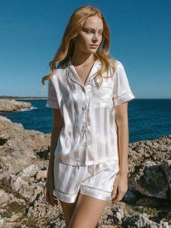 Chelsea Peers Satin Short Pyjama Set, Off White/Cream