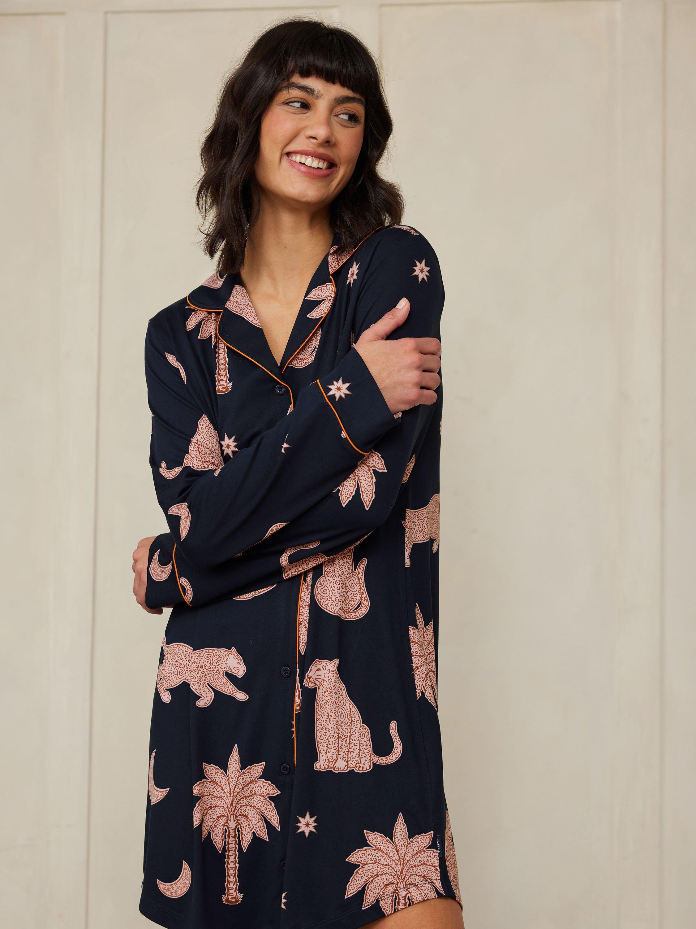 Product image 4 of 5, which shows Chelsea Peers Midnight Leopard Nightshirt, Navy/Multi, 6