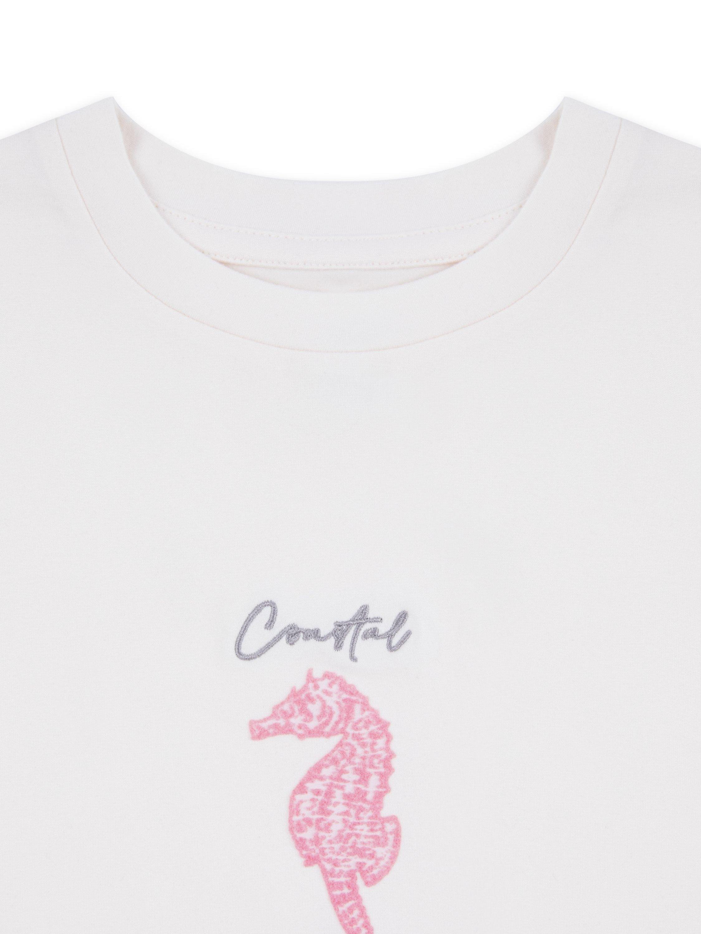 Product image 3 of 3, which shows Chelsea Peers Kids' Seahorse Print Pyjama Set, Pink/Multi, 1-2 years