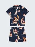 Chelsea Peers Kids' Sail Boat Print Shortie Pyjama Set, Navy