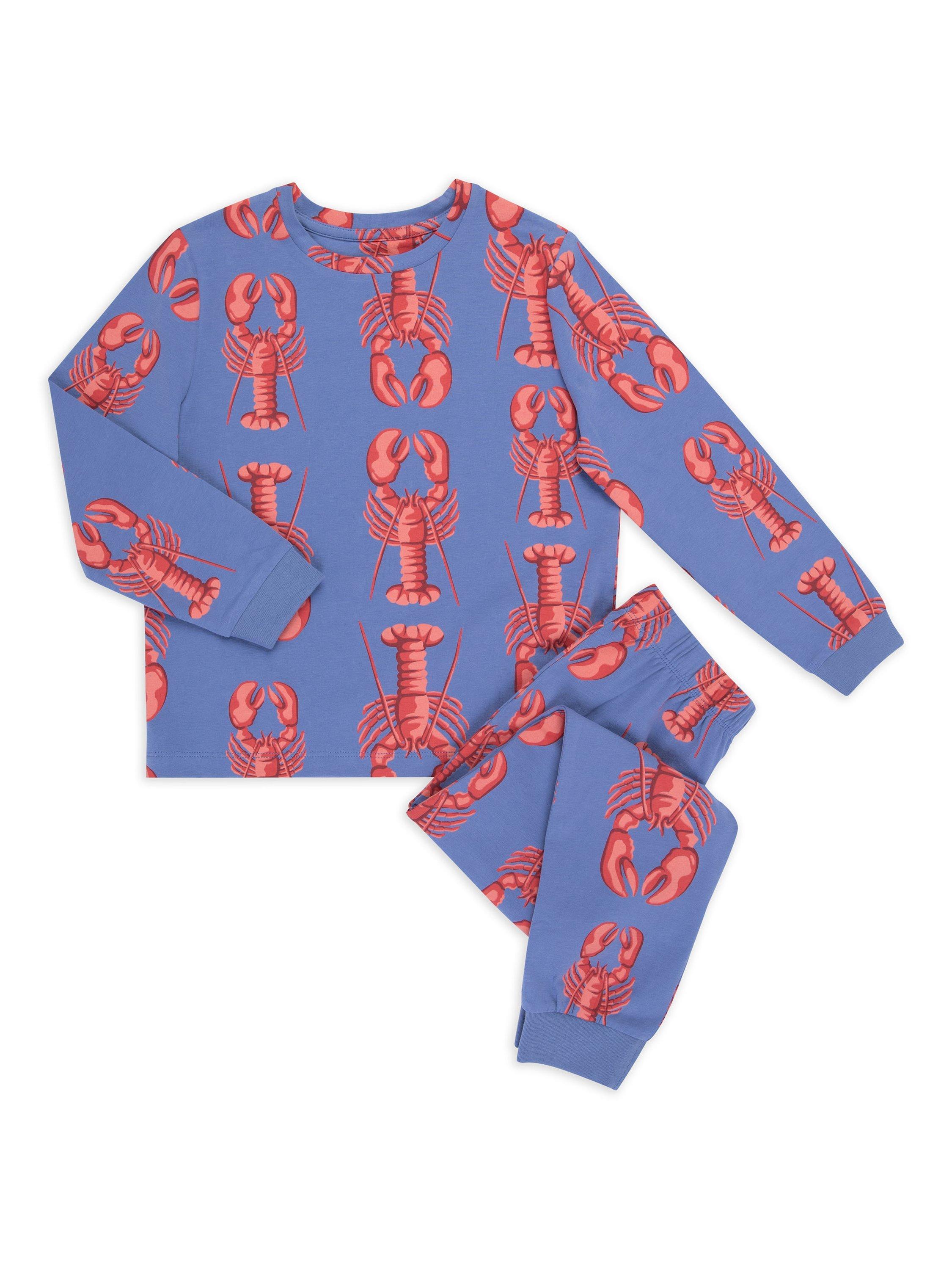 Product image 2 of 3, which shows Chelsea Peers Kids' Lobster Print Pyjama Set, Blue/Multi, 1-2 years