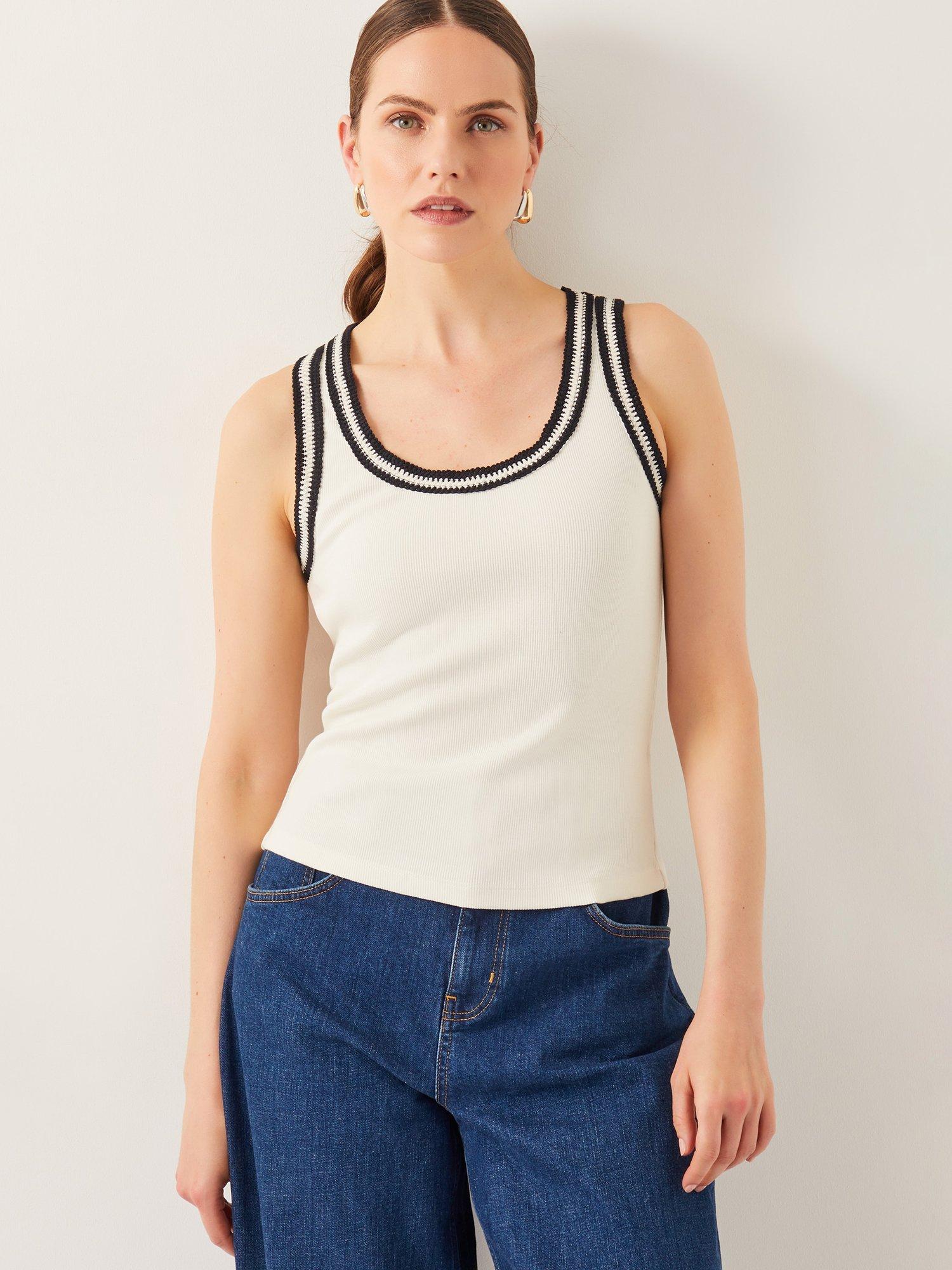 Product image 1 of 5, which shows Monsoon Tate Crochet Tank, Ivory/Multi, S