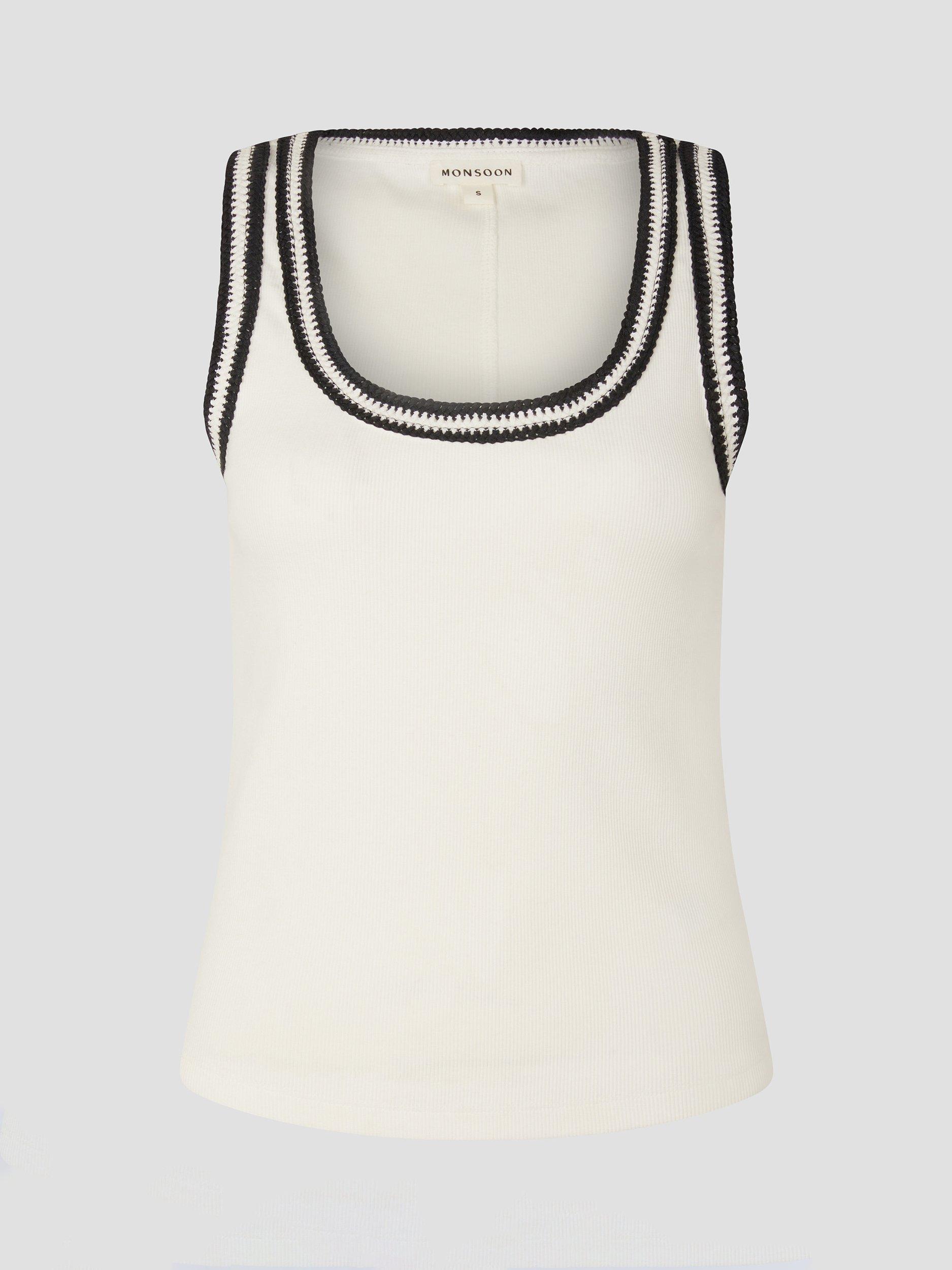 Product image 4 of 5, which shows Monsoon Tate Crochet Tank, Ivory/Multi, S