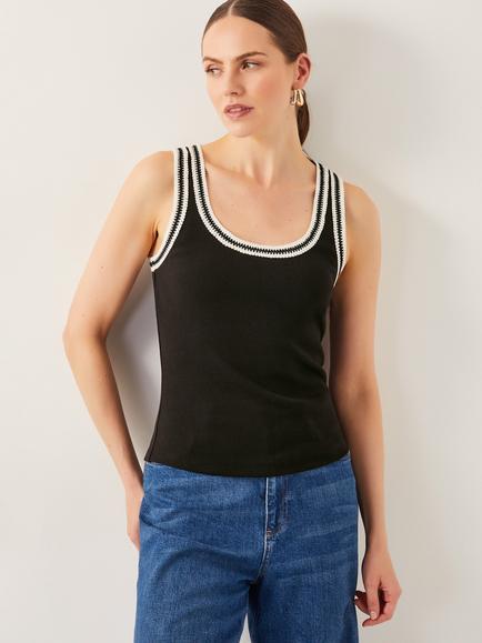 Monsoon Tate Crochet Tank, Black/Multi