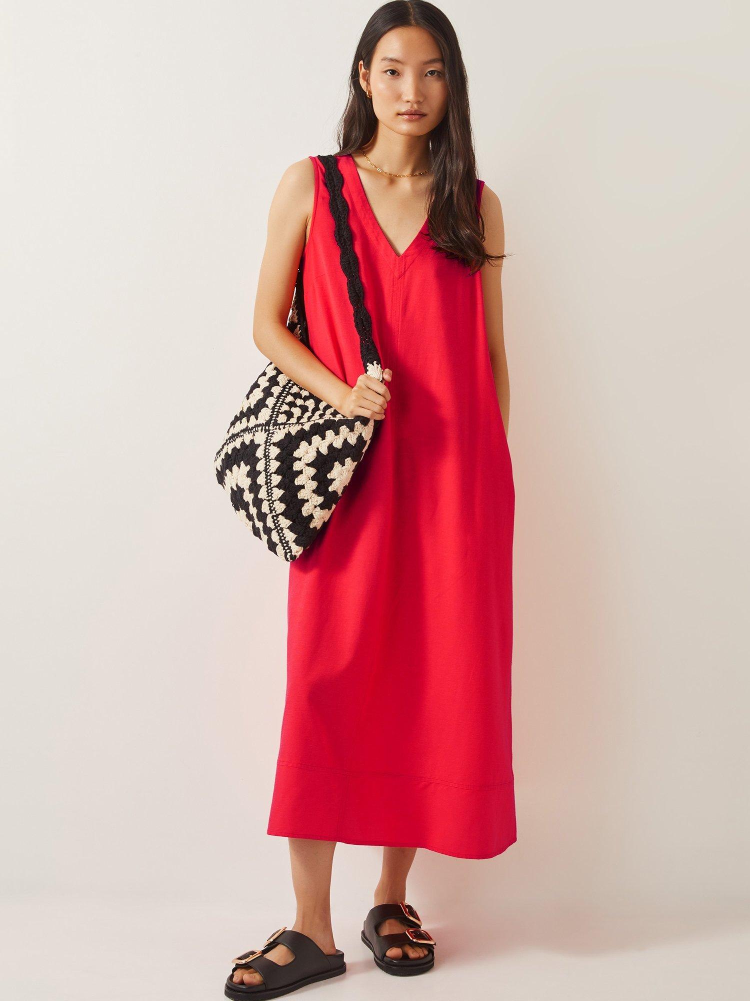 Product image 1 of 5, which shows Monsoon Britt Sleeveless Midi Dress, Coral, L