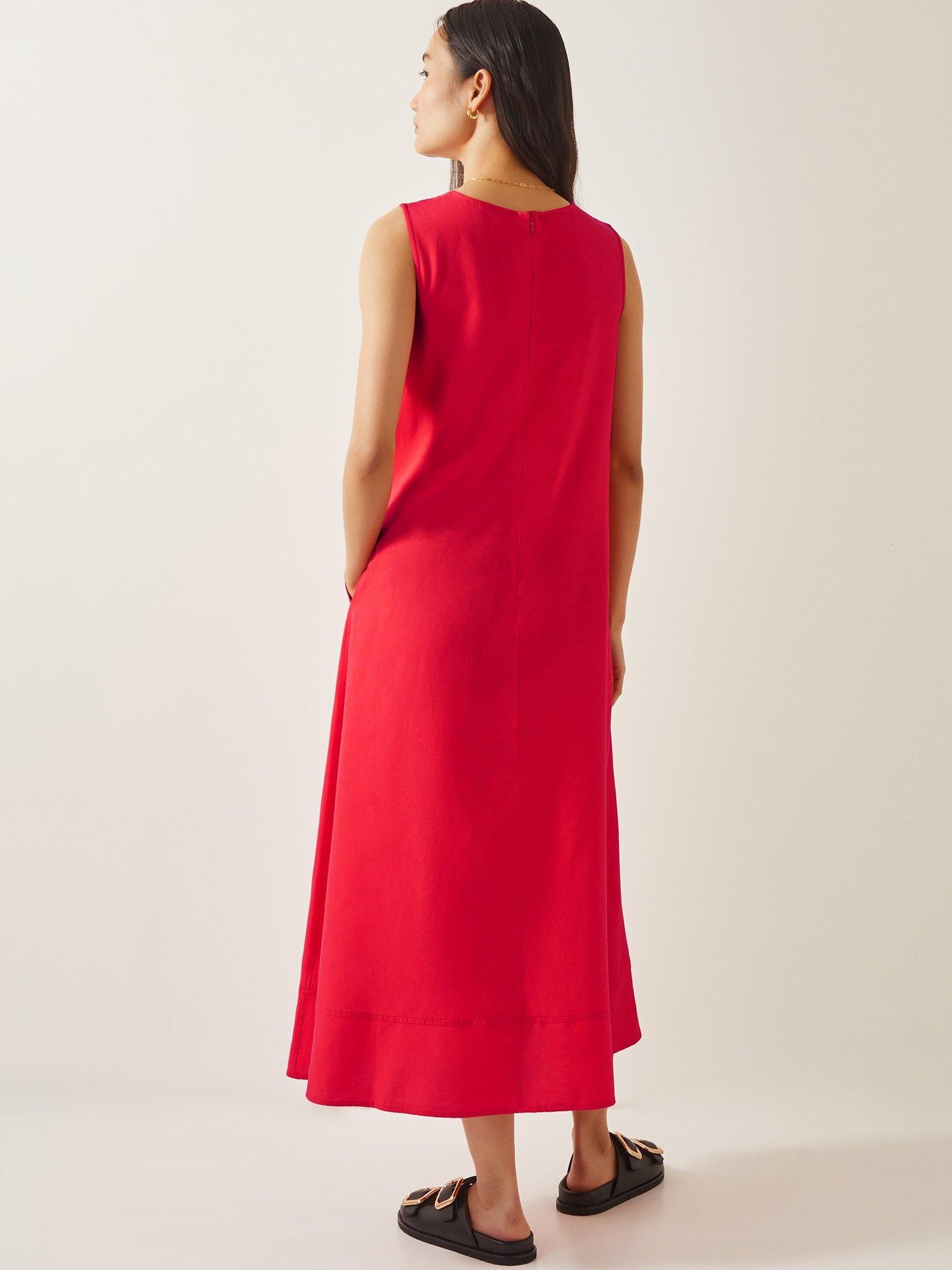 Product image 2 of 5, which shows Monsoon Britt Sleeveless Midi Dress, Coral, L