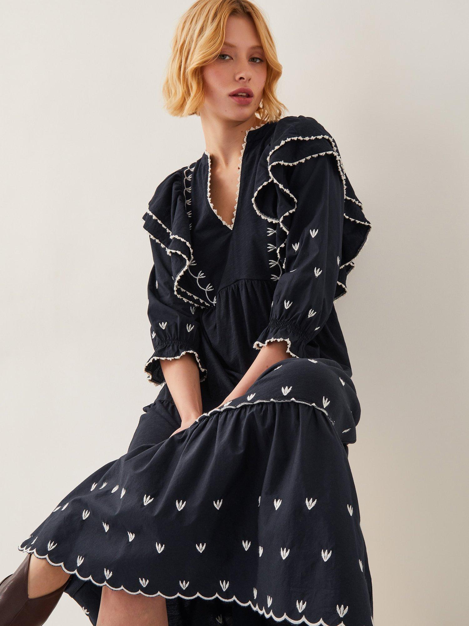 Product image 5 of 5, which shows Monsoon Freya Frill Midi Dress, Black, S