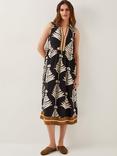 Monsoon Pamela Leaf Pint Midi Dress, Black/Multi, Black/Multi