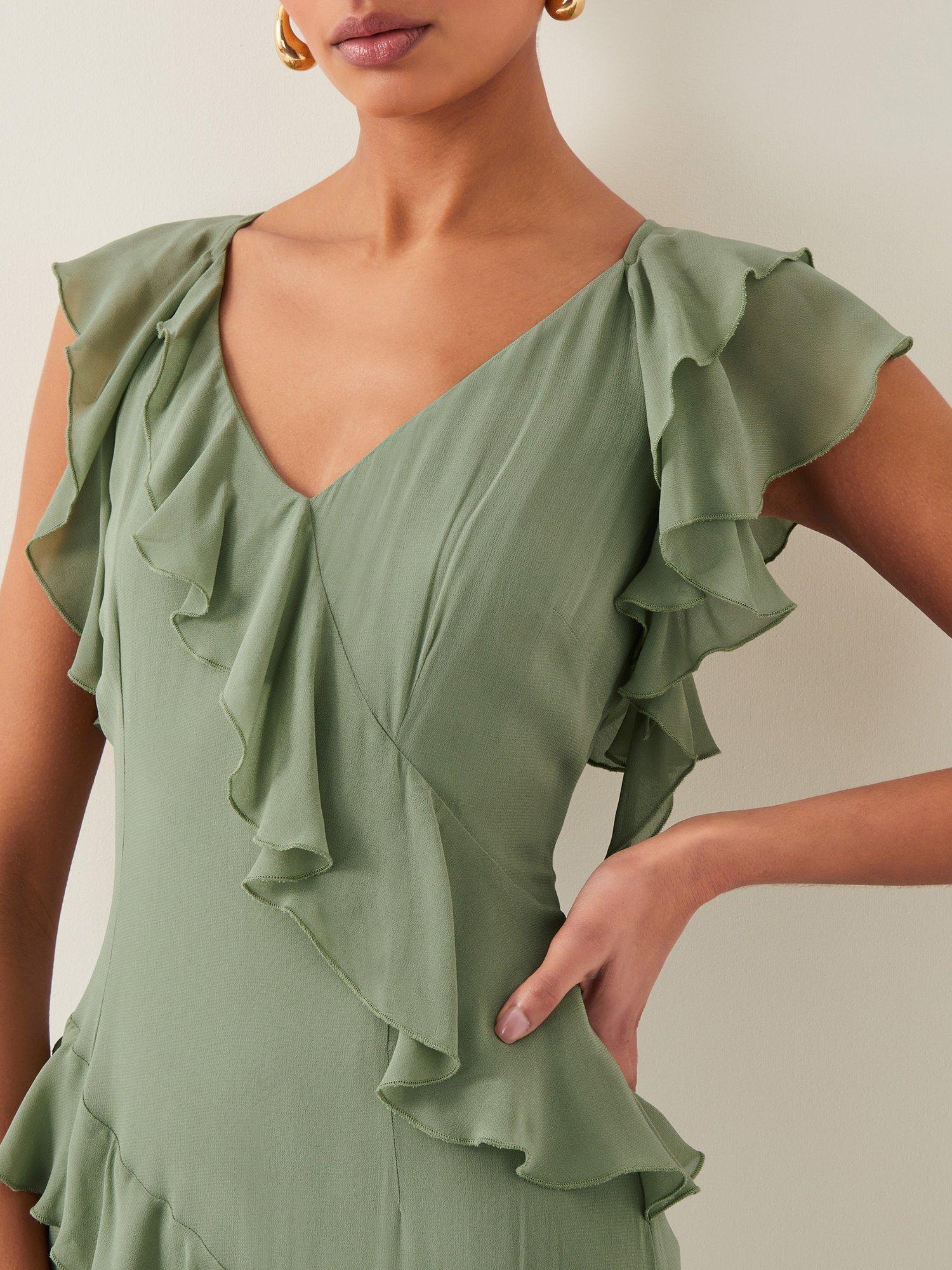 Product image 5 of 6, which shows Monsoon Romy Ruffle Maxi Dress, Mid Green, 10