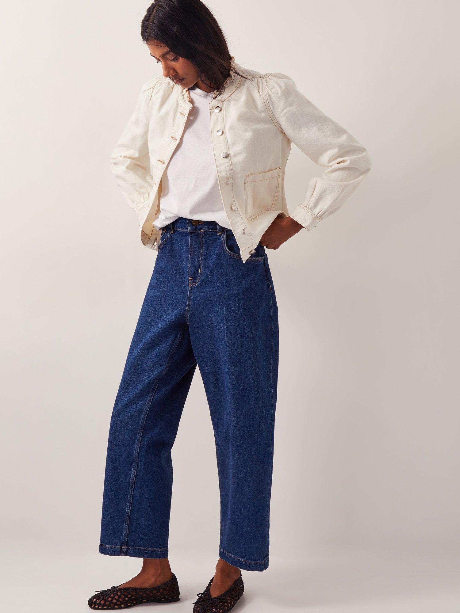 Product image 3 of 4, which shows Monsoon Louisa Frill Denim Jacket, White, 8