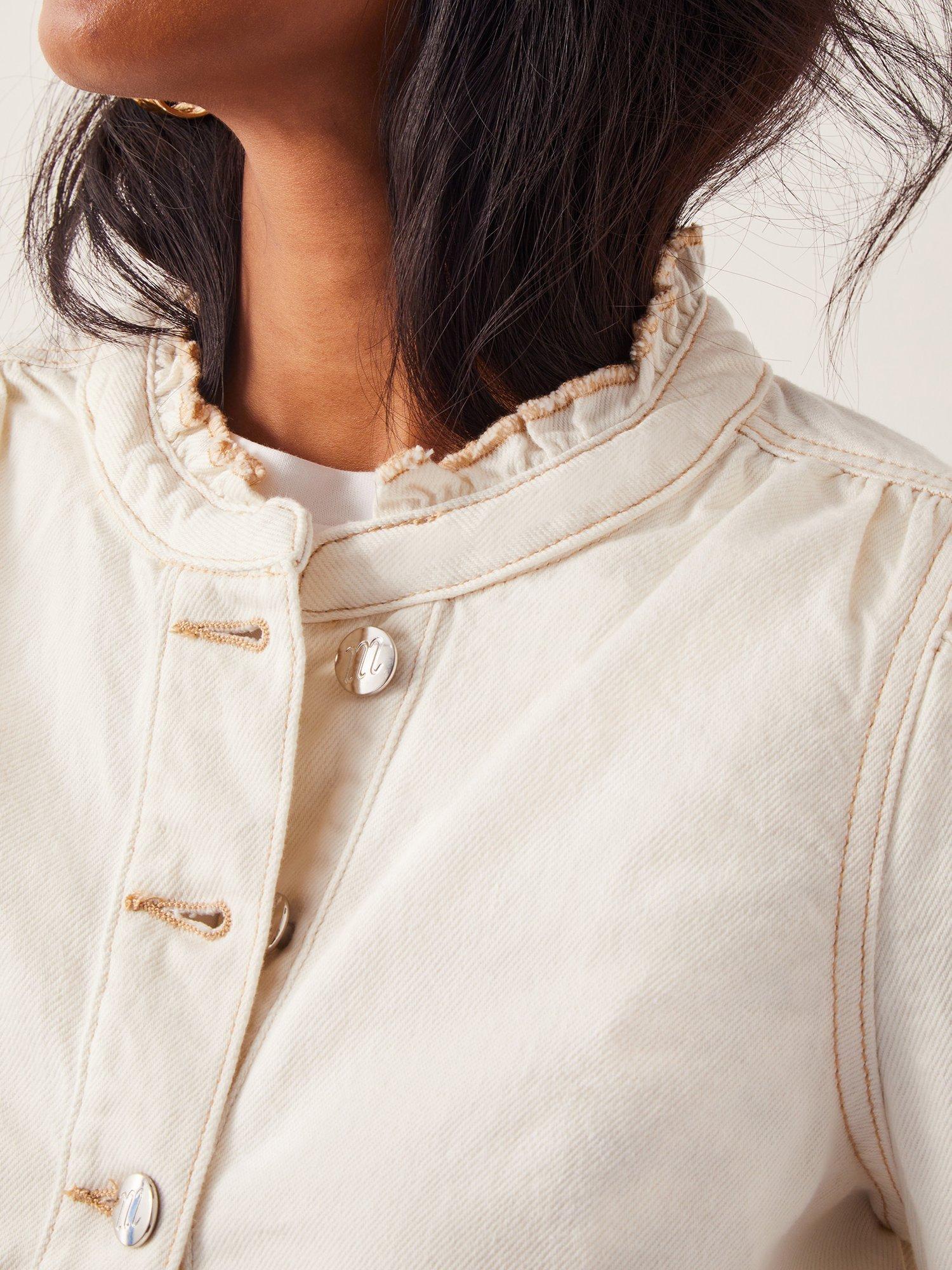 Product image 4 of 4, which shows Monsoon Louisa Frill Denim Jacket, White, 8
