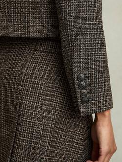 Reiss Vienna Check Cropped Wool Blend Jacket, Brown/Multi - view 2, Brown/Multi