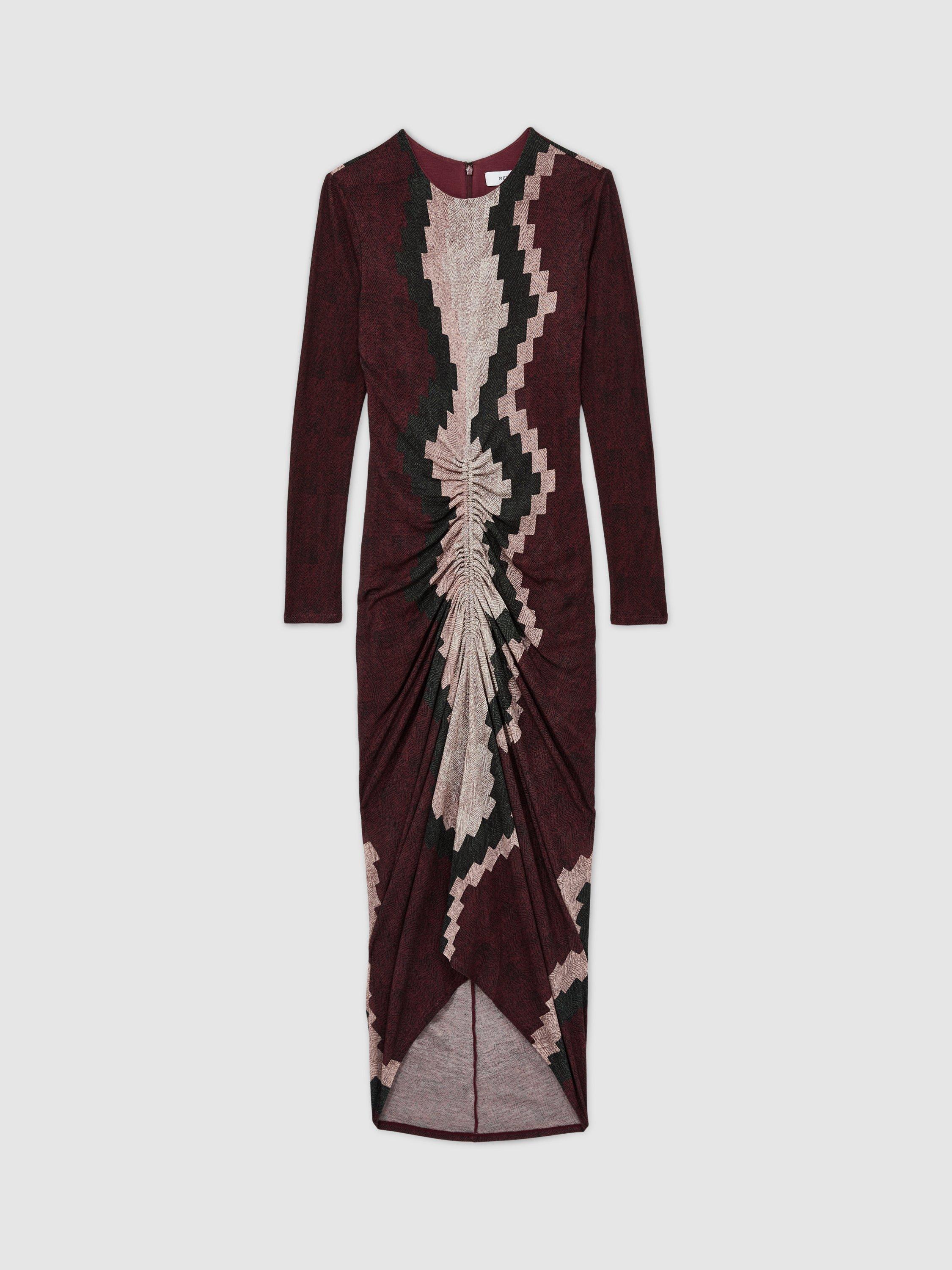 Product image 3 of 5, which shows Reiss Petite Georgia Ruched Jersey Dress, Burgundy, 6Pt