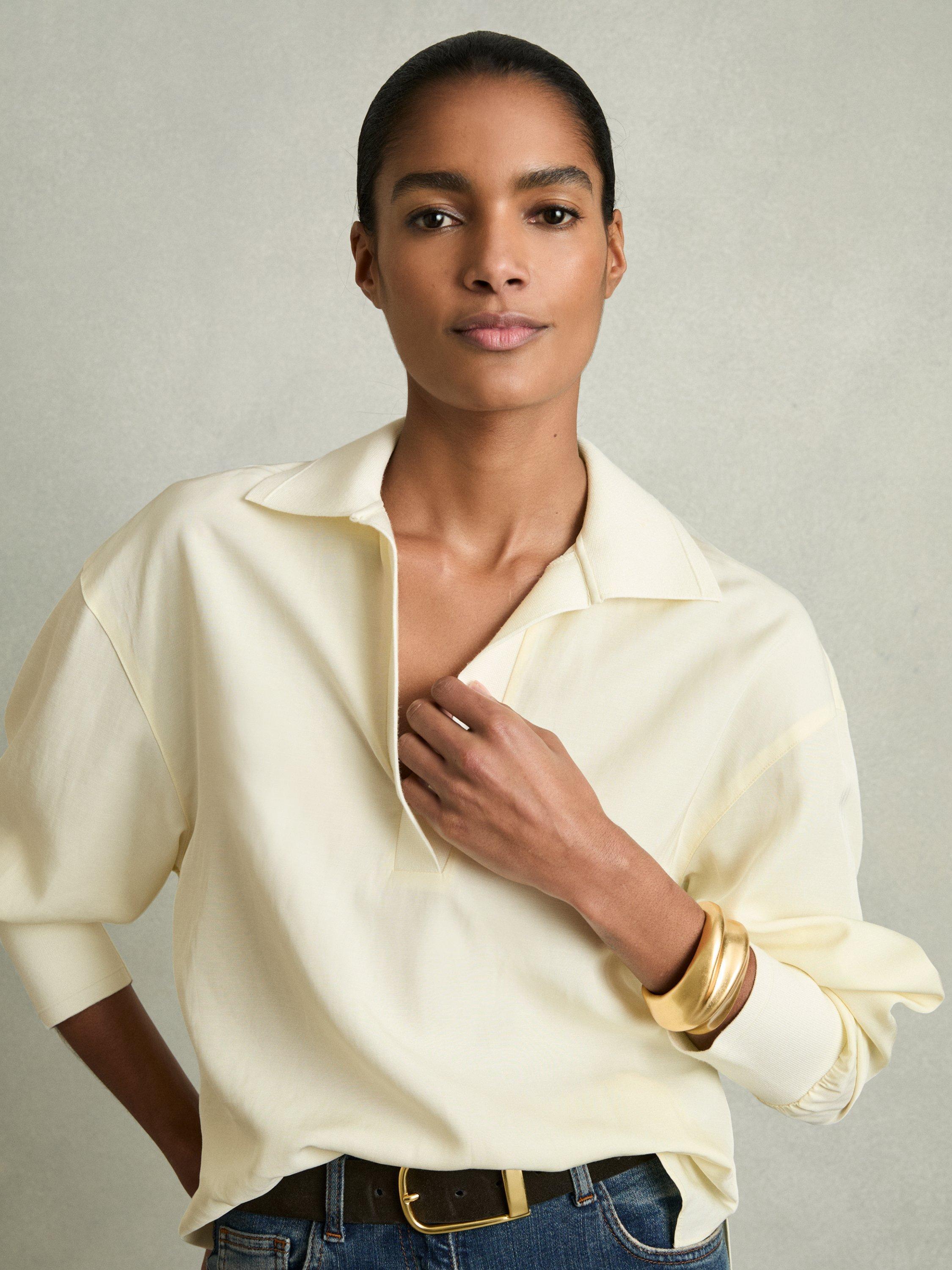 Reiss Isobel Rib Knit Shirt, Pale Yellow