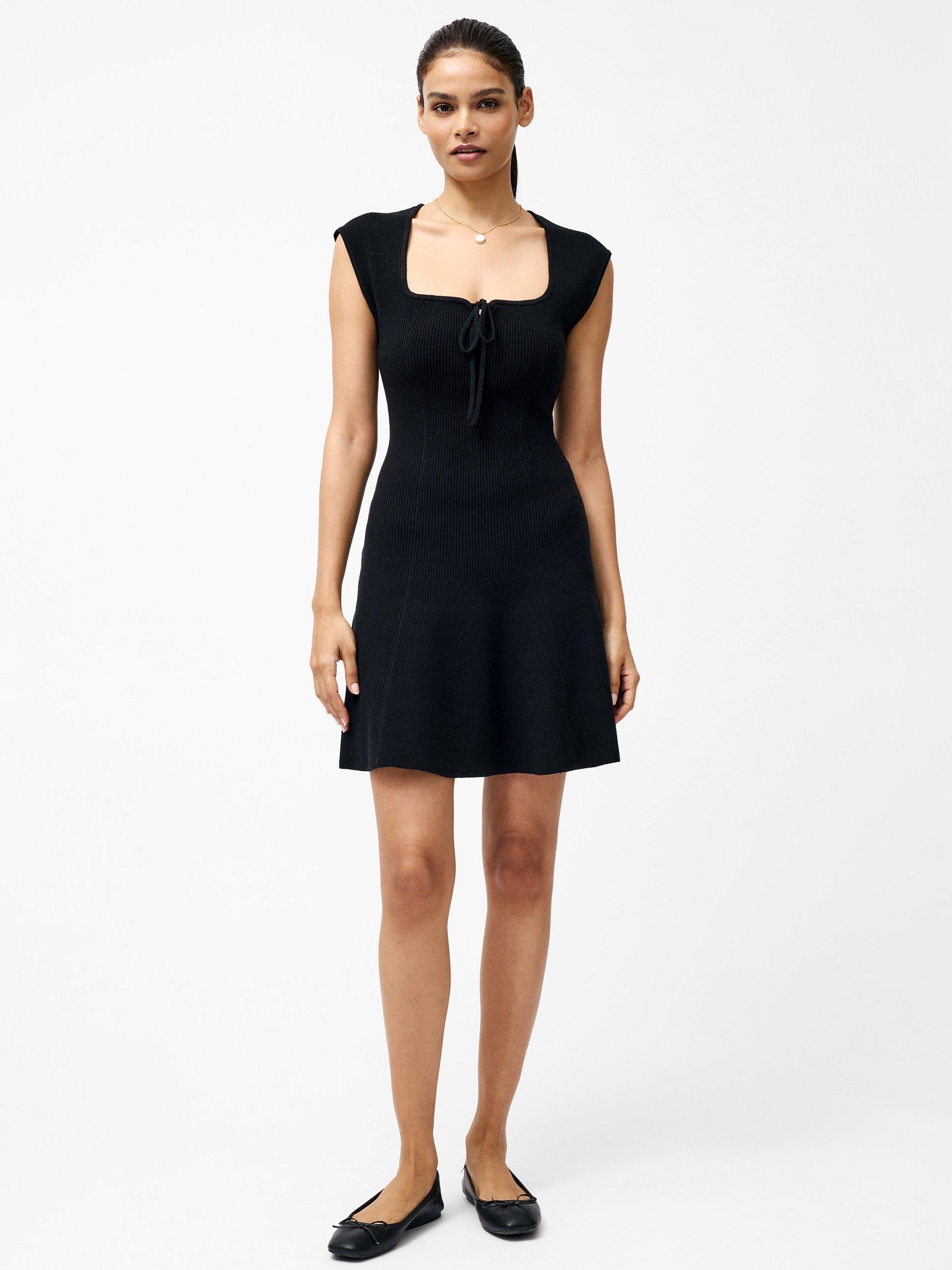Product image 1 of 4, which shows French Connection Cosy Soft Tie Up Flared Mini Dress, Black, S