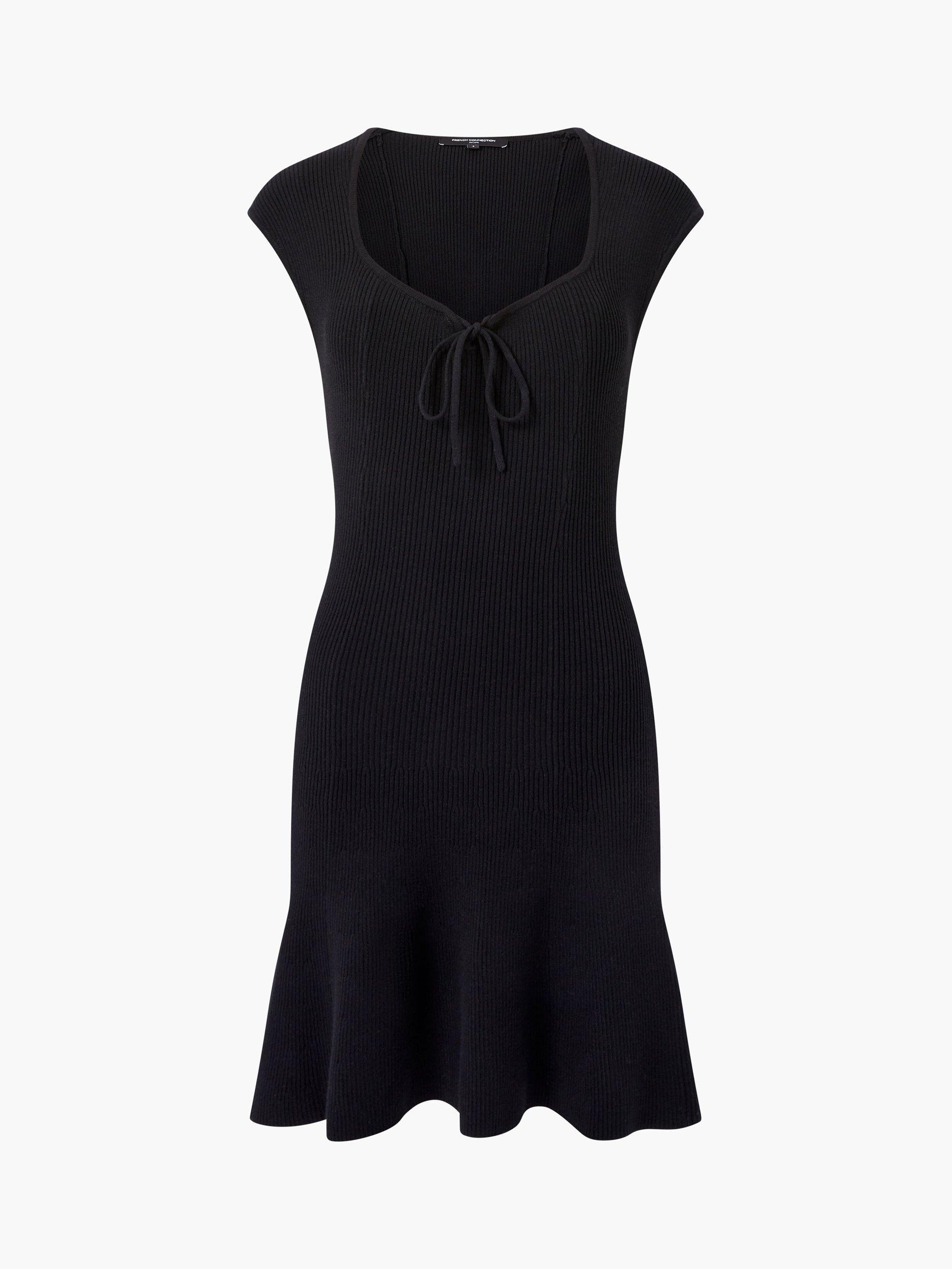 Product image 4 of 4, which shows French Connection Cosy Soft Tie Up Flared Mini Dress, Black, S