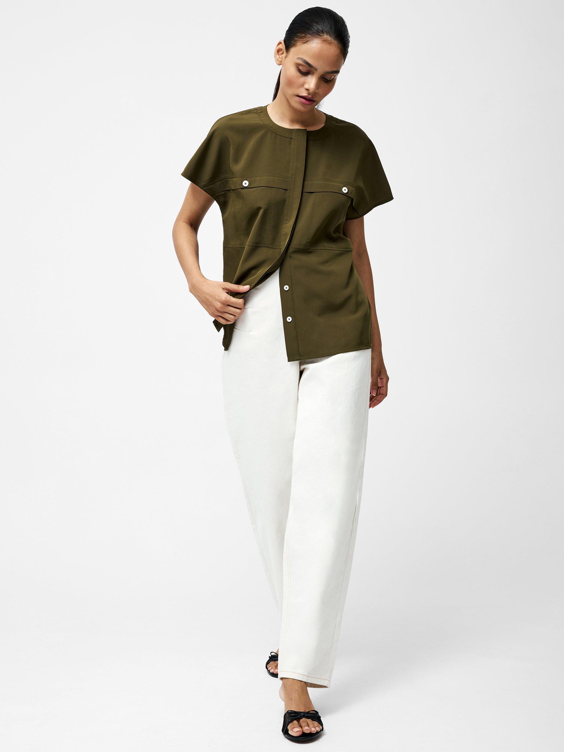 Product image 1 of 3, which shows French Connection Capriana Cap Sleeve Shirt, Khaki, 10