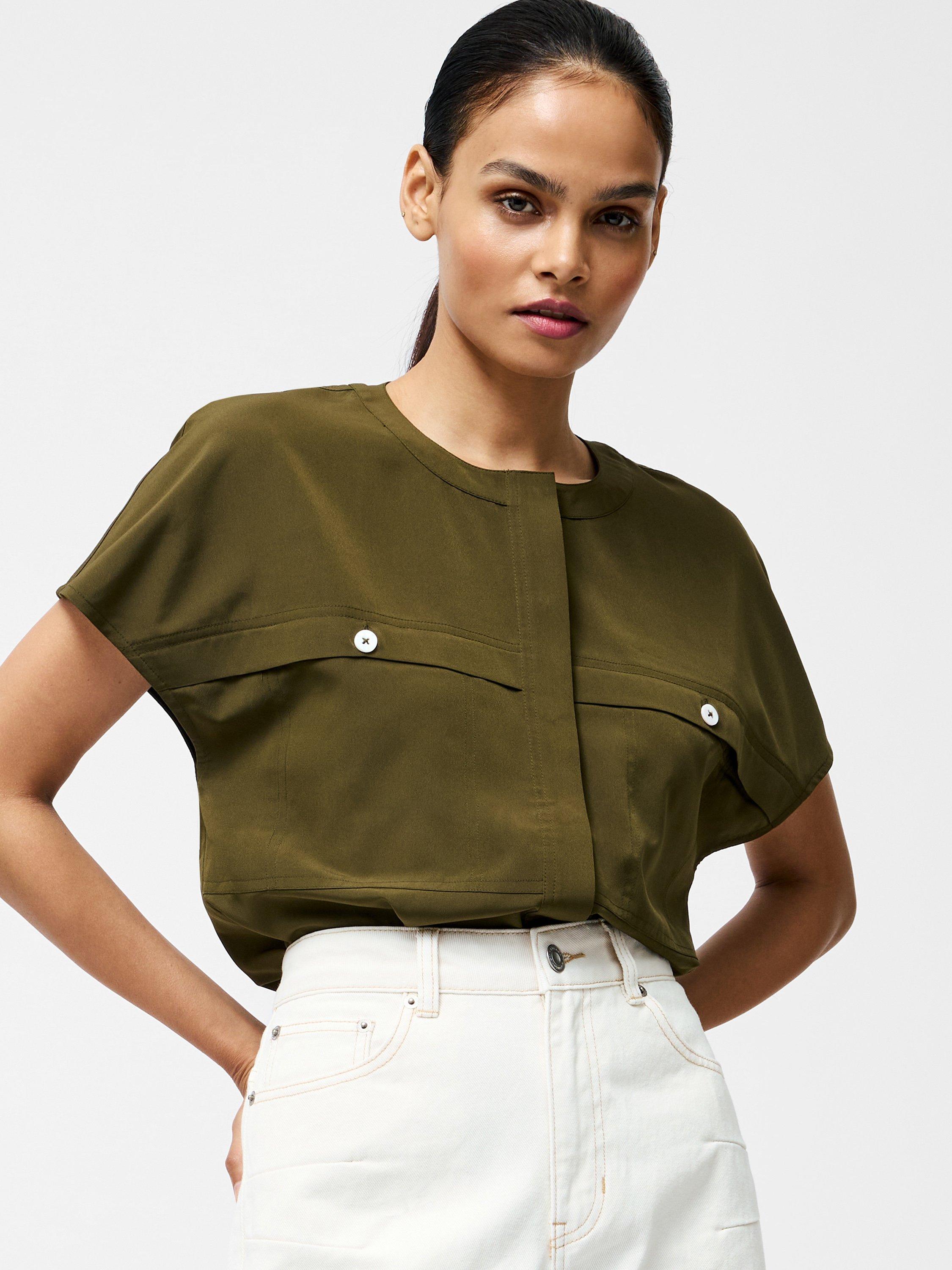 Product image 2 of 3, which shows French Connection Capriana Cap Sleeve Shirt, Khaki, 10