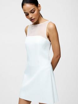 French Connection Carey Satin Slash Neck Chiffon Mini Dress, Summer White - view 2, Summer White