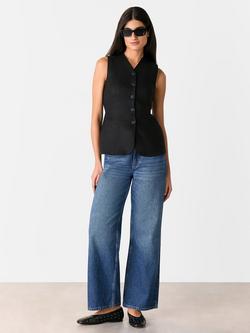 Whistles Molly Pure Linen Waistcoat, Black - view 2, Black