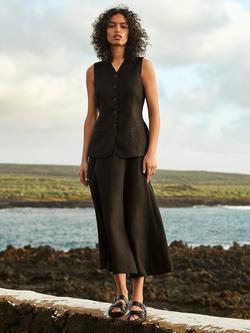 Whistles Molly Pure Linen Waistcoat, Black, Black