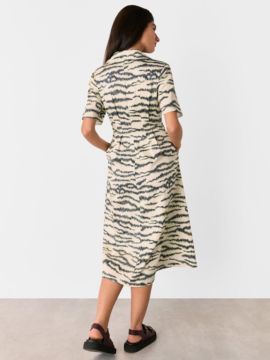 Product image 3 of 6, which shows Whistles Feathered Tiger Midi Shirt Dress, Ivory/Multi, 14