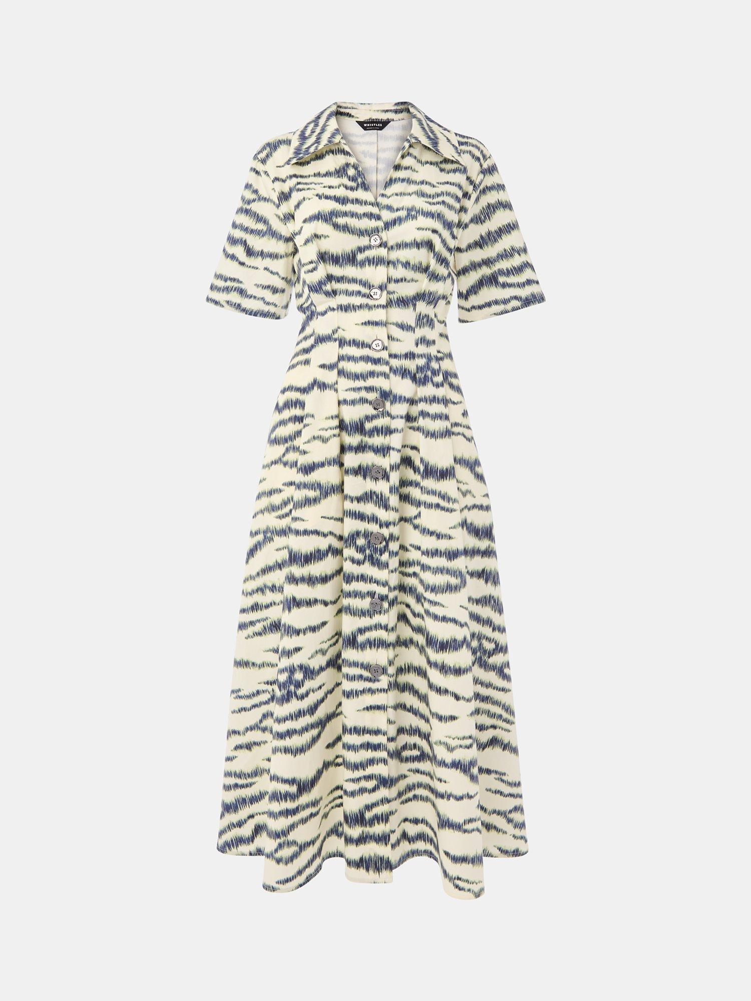 Product image 6 of 6, which shows Whistles Feathered Tiger Midi Shirt Dress, Ivory/Multi, 14