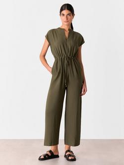 Whistles Sleeveless Drawstring Jumpsuit, Black, Khaki